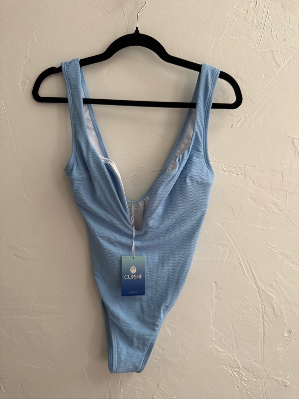 NWT Cupshe Light Blue Textured One-Piece Swim